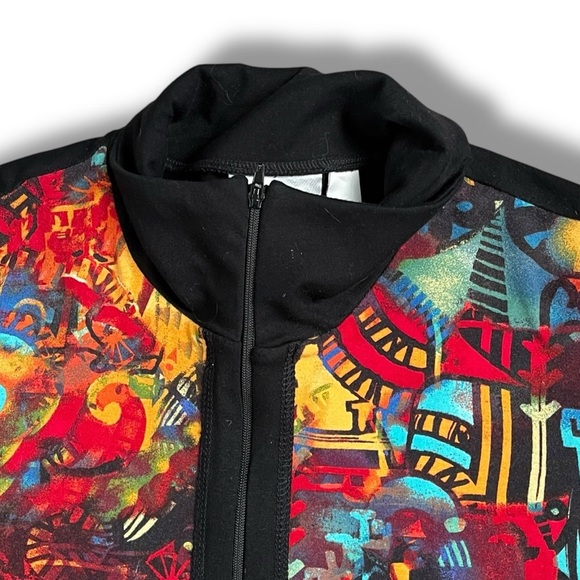 Vintage Spa by Chicos Knit Jacket Artsy Boho Colorful Print Pockets Full Zip XL - Picture 5 of 9